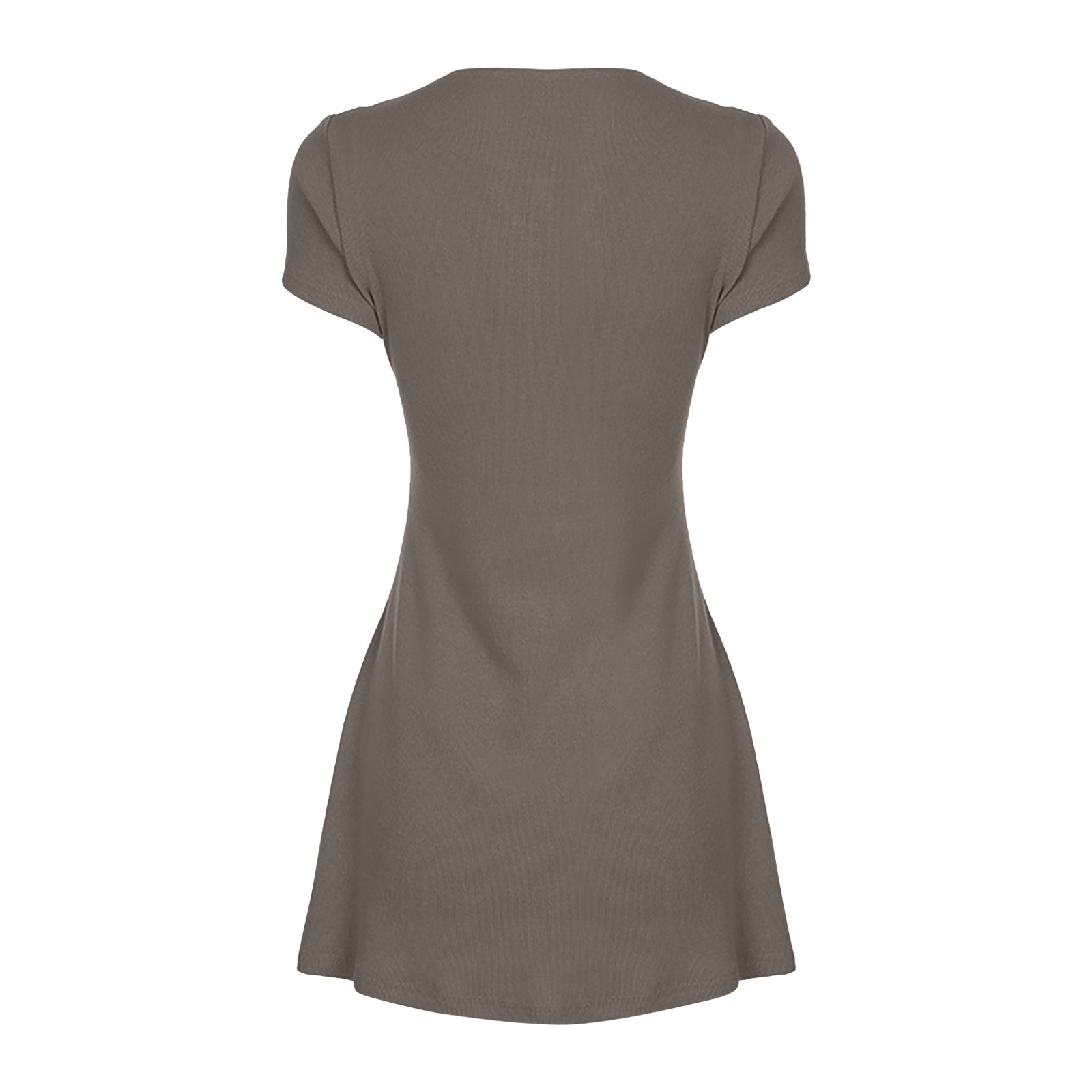 thumbnail image 5 of Vestido de manga corta con cuello en V y botones, de punto elástico y color liso - Punto elástico, falda femenina, elegancia del cuello en V, 5 of 5